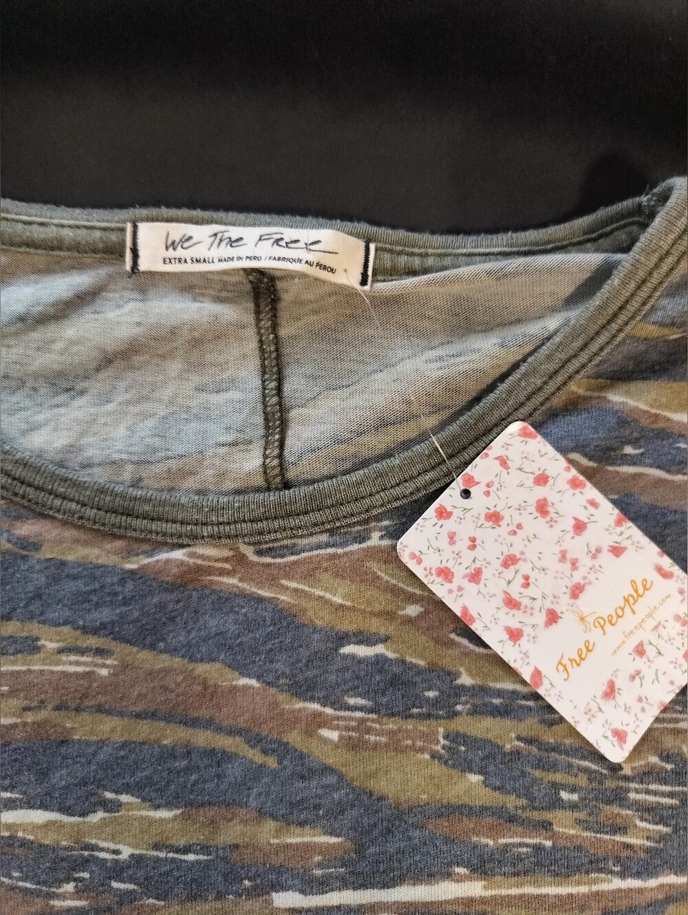 NWT Free People Long Sleeve Arielle Distressed  Camouflage Tiger Combo XS/S/M - Picture 2 of 7